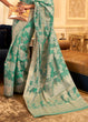 Load image into Gallery viewer, Caribbean Green Chikankari Weaving Banarasi Cotton Silk Saree Clothsvilla