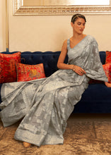 Load image into Gallery viewer, Koala Grey Chikankari Weaving Banarasi Cotton Silk Saree Clothsvilla