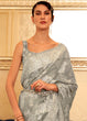Load image into Gallery viewer, Koala Grey Chikankari Weaving Banarasi Cotton Silk Saree Clothsvilla