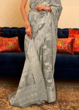 Load image into Gallery viewer, Koala Grey Chikankari Weaving Banarasi Cotton Silk Saree Clothsvilla