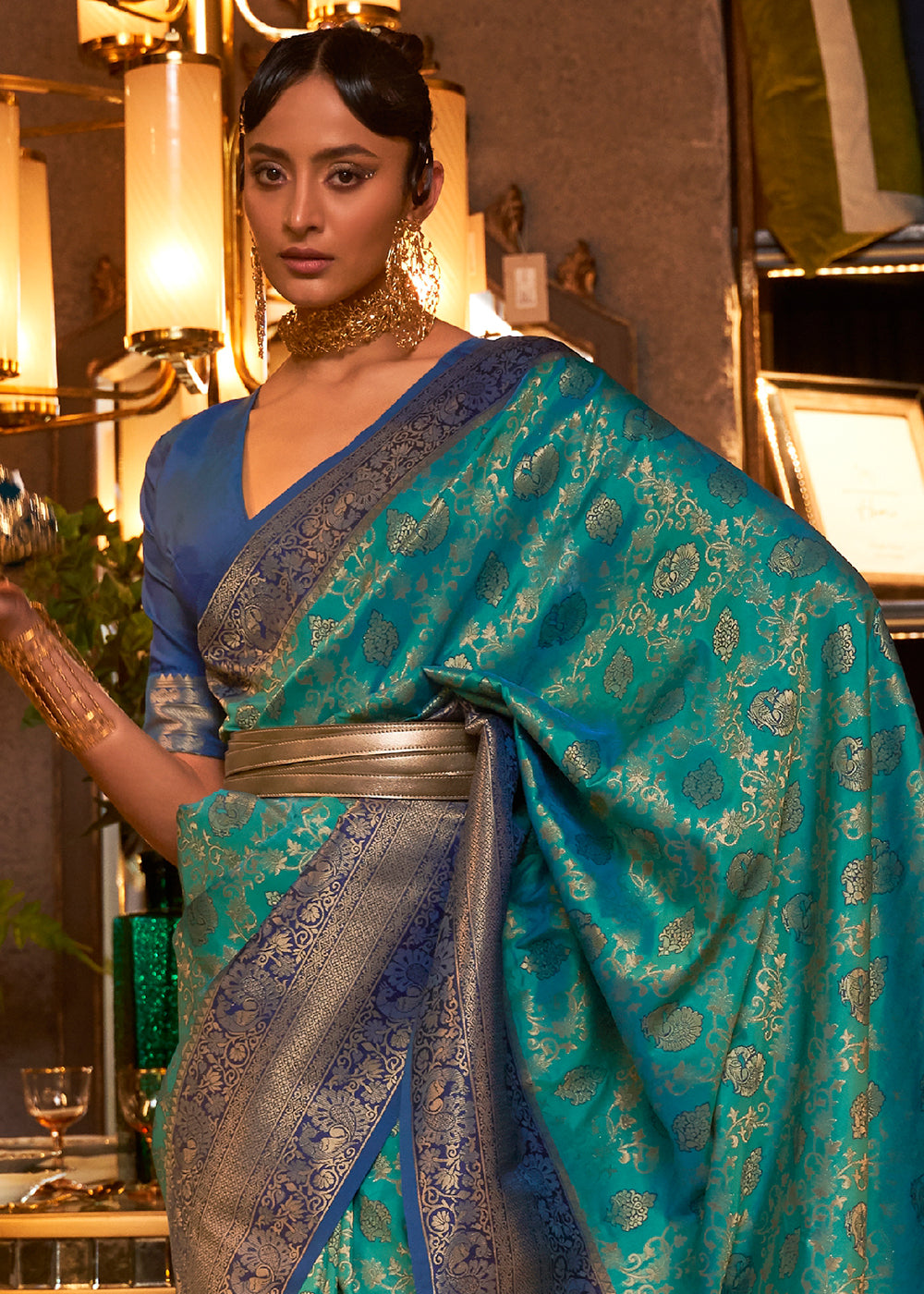 Green & Blue Zari Woven Soft Silk Saree Clothsvilla