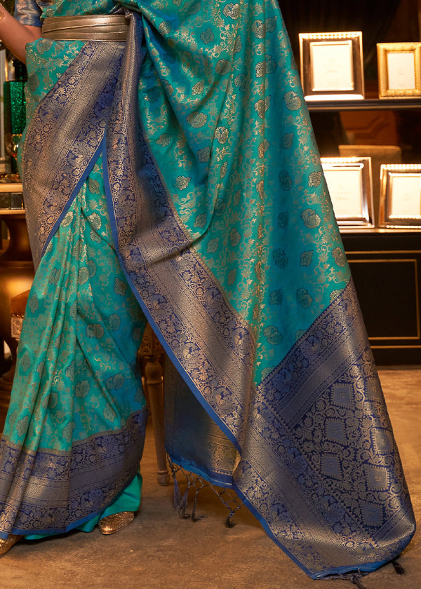 Green & Blue Zari Woven Soft Silk Saree Clothsvilla
