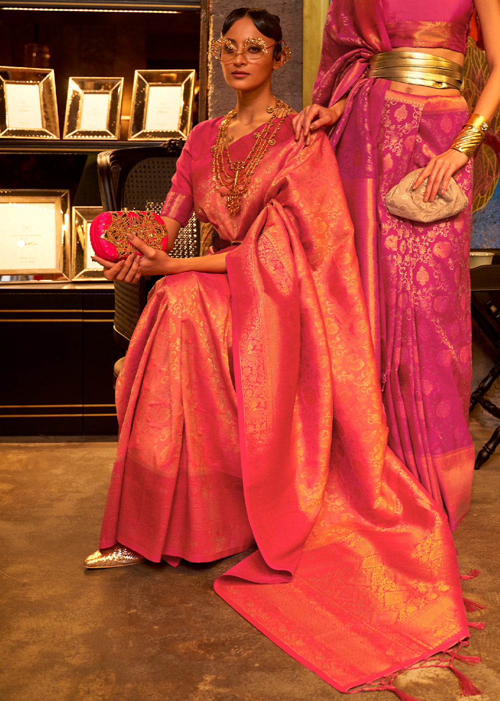 Shades Of Pink Zari Woven Soft Silk Saree Secondary image