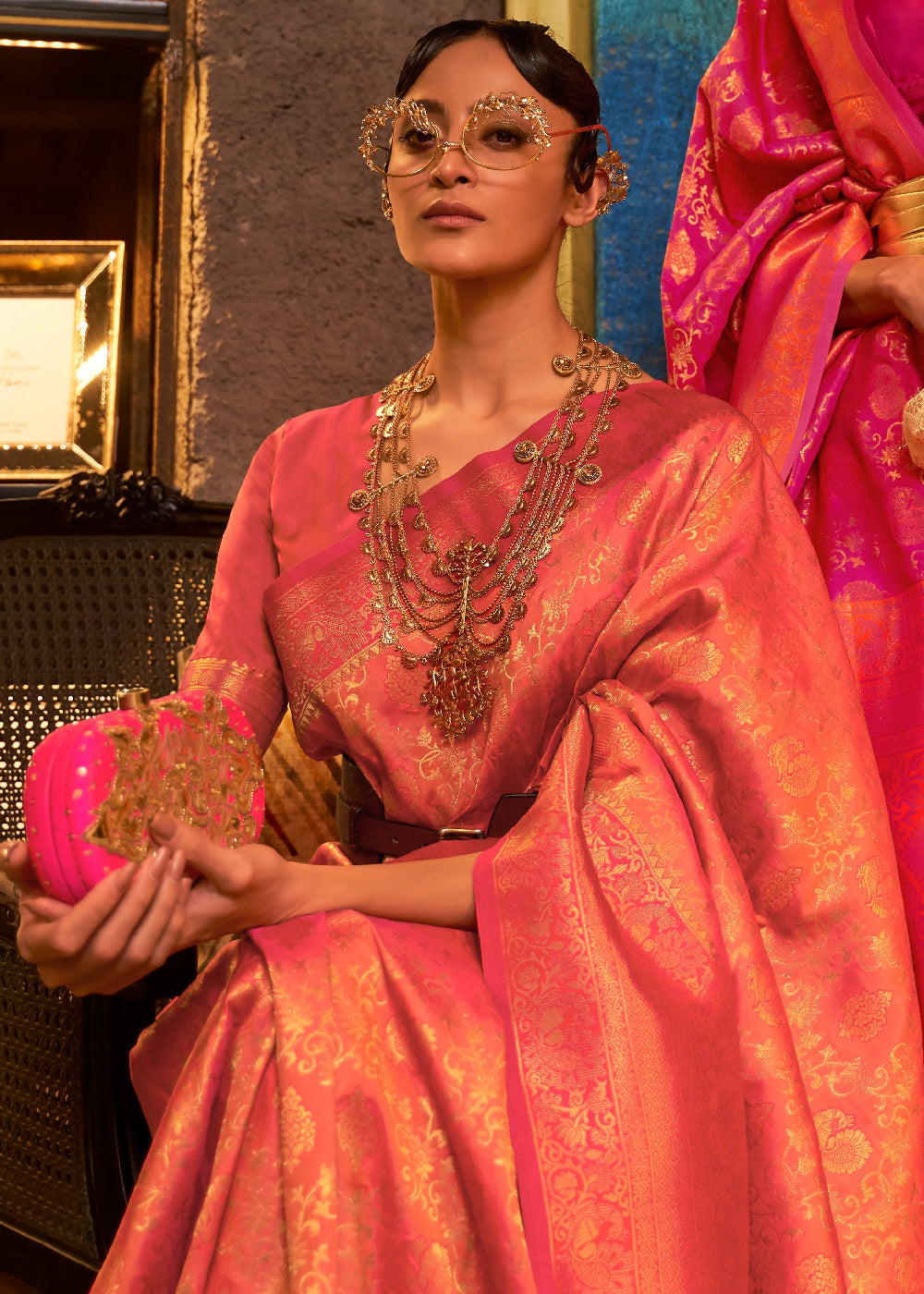 Shades Of Pink Zari Woven Soft Silk Saree Clothsvilla
