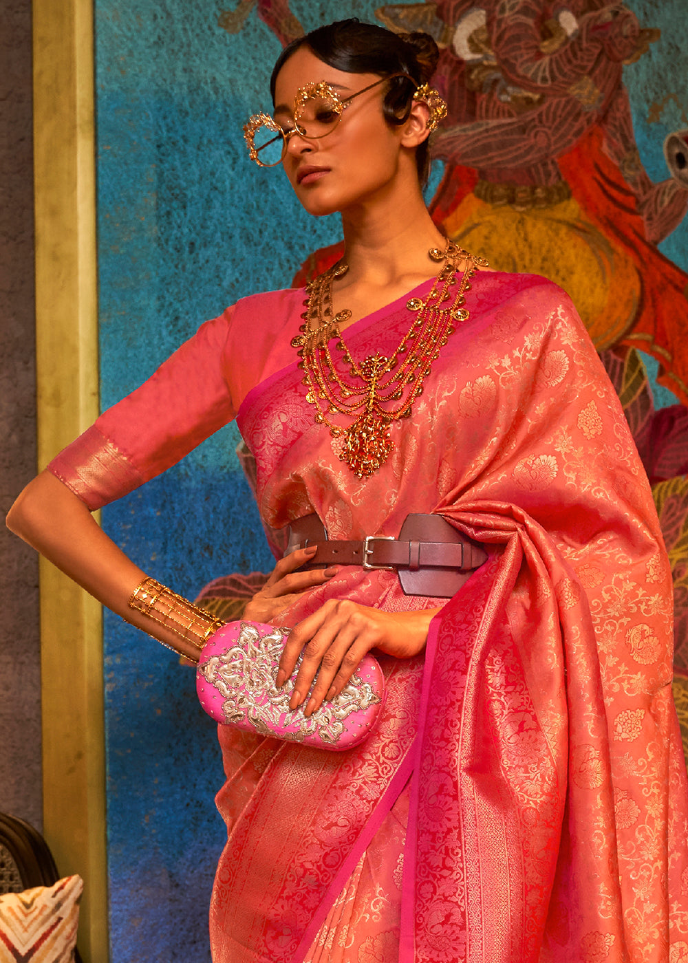 Shades Of Pink Zari Woven Soft Silk Saree Clothsvilla