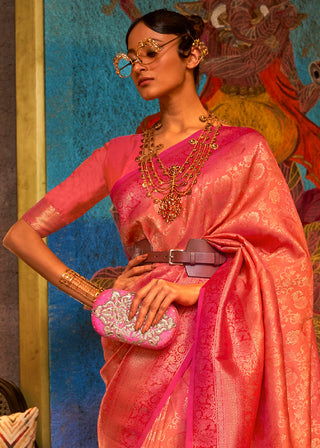 Shades Of Pink Zari Woven Soft Silk Saree Clothsvilla