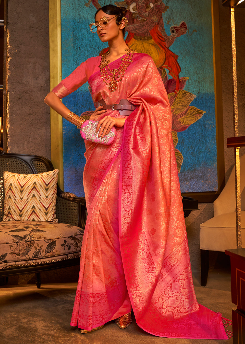 Shades Of Pink Zari Woven Soft Silk Saree Clothsvilla Main image