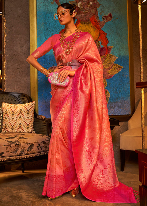 Shades Of Pink Zari Woven Soft Silk Saree Clothsvilla Main image
