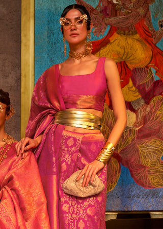 Purple & Orange Zari Woven Soft Silk Saree Clothsvilla