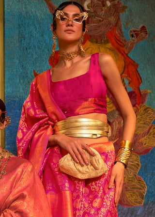 Purple & Orange Zari Woven Soft Silk Saree Clothsvilla