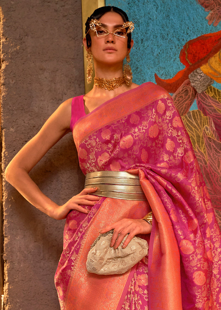 Purple & Orange Zari Woven Soft Silk Saree Clothsvilla