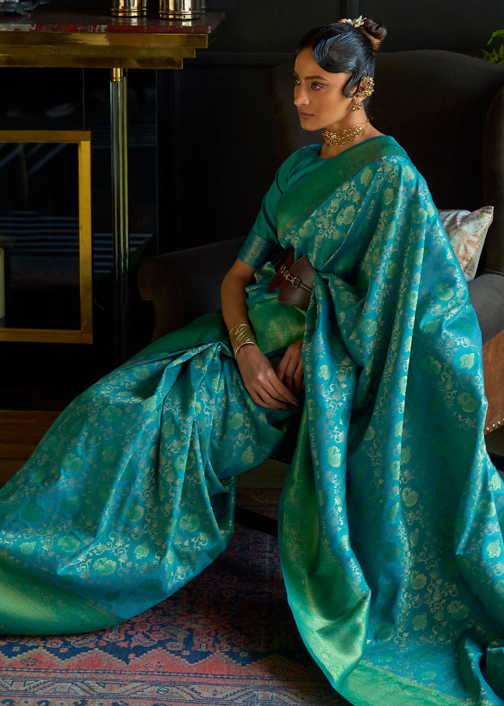 Green & Blue Zari Woven Soft Silk Saree Clothsvilla