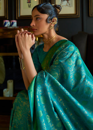 Green & Blue Zari Woven Soft Silk Saree Clothsvilla