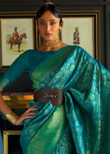 Load image into Gallery viewer, Green &amp; Blue Zari Woven Soft Silk Saree Clothsvilla