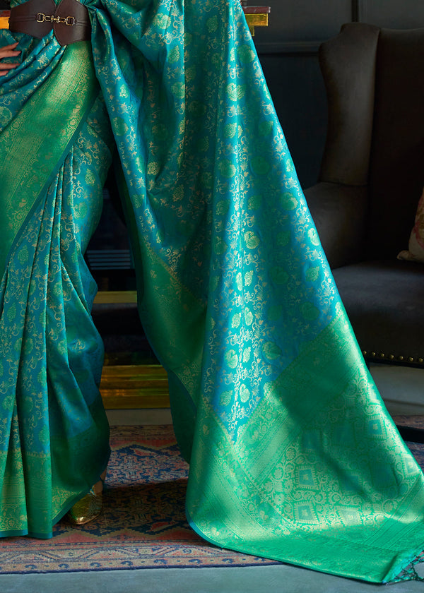 Green & Blue Zari Woven Soft Silk Saree Clothsvilla