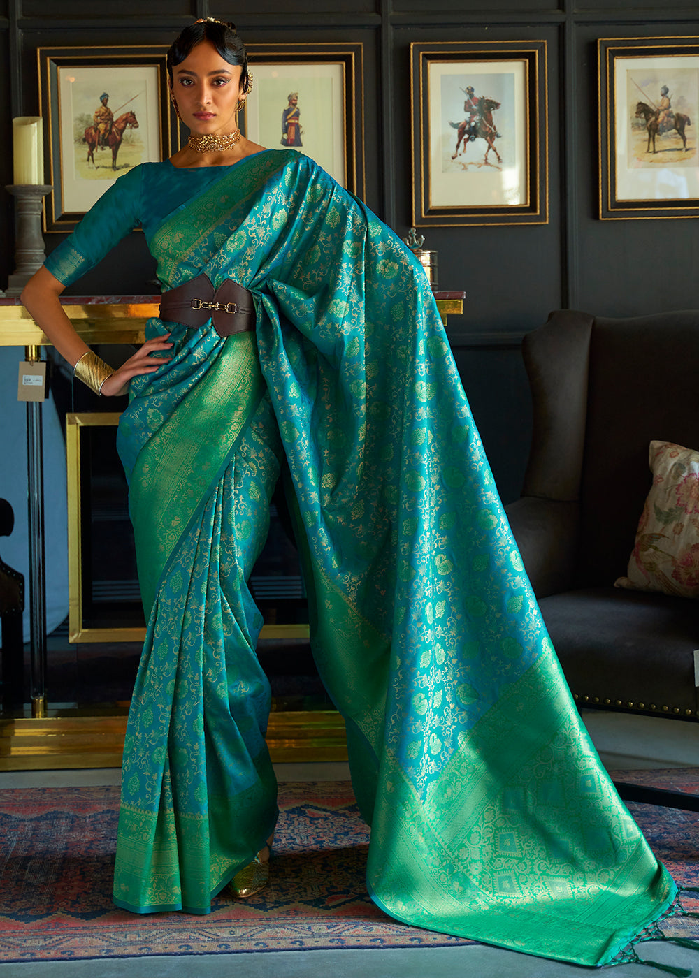 Green & Blue Zari Woven Soft Silk Saree Clothsvilla Main image