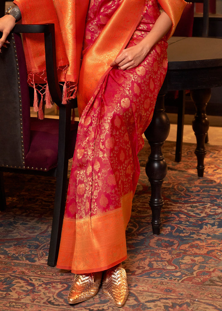 Red & Orange Zari Woven Soft Silk Saree Clothsvilla