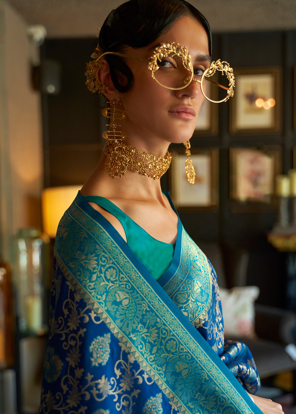 Shades Of Blue Zari Woven Soft Silk Saree Secondary image