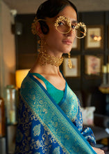 Load image into Gallery viewer, Shades Of Blue Zari Woven Soft Silk Saree Clothsvilla