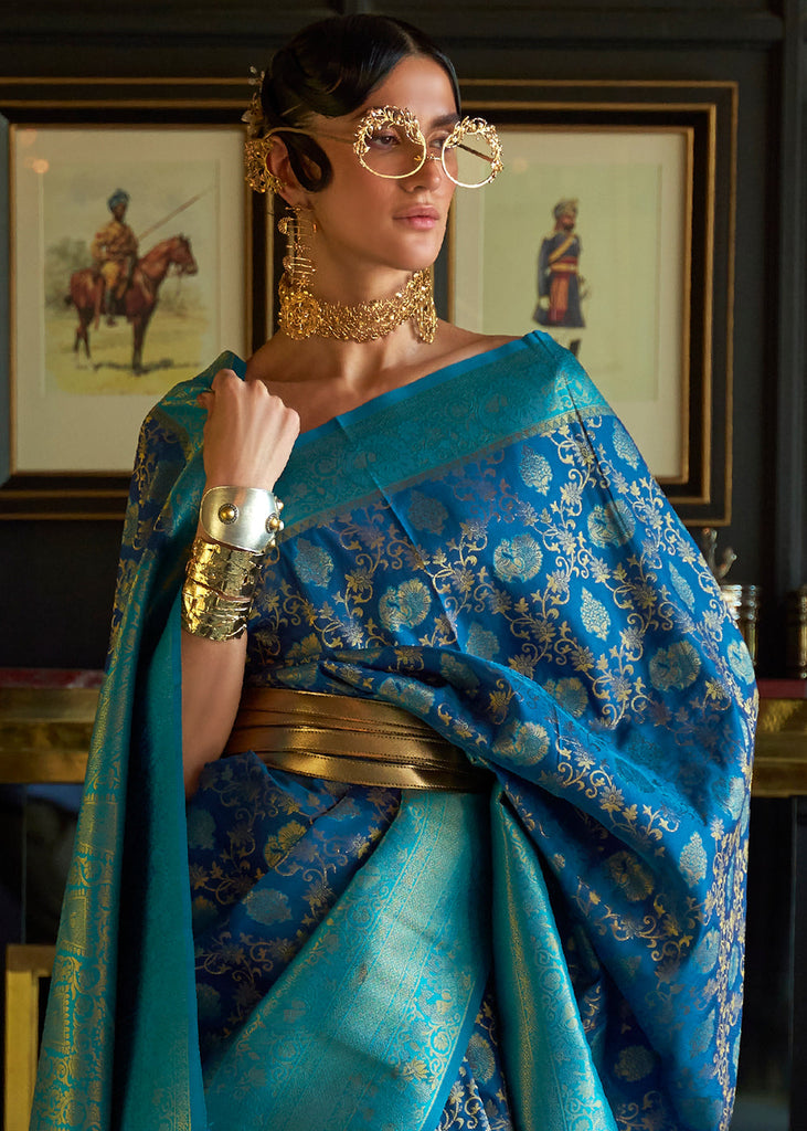 Shades Of Blue Zari Woven Soft Silk Saree Clothsvilla
