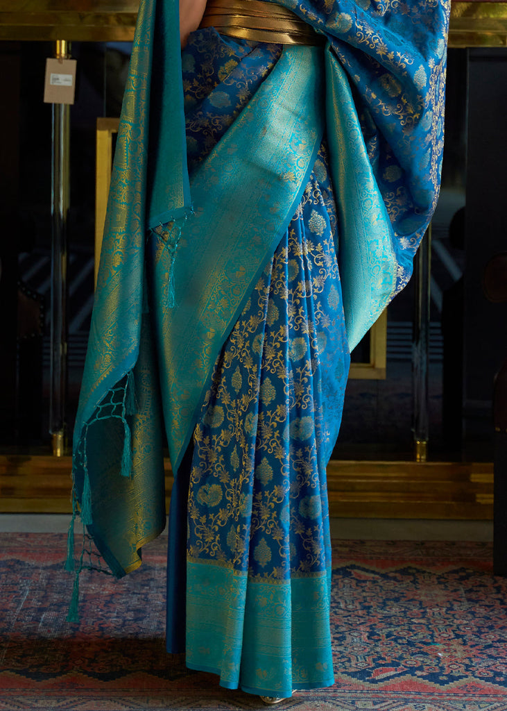 Shades Of Blue Zari Woven Soft Silk Saree Clothsvilla