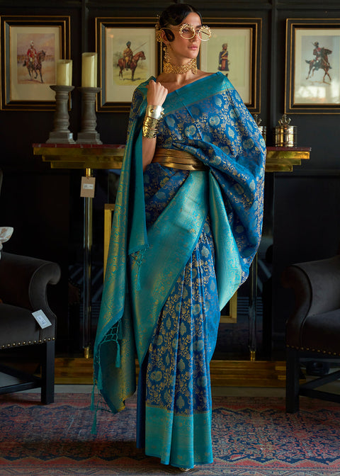 Shades Of Blue Zari Woven Soft Silk Saree Clothsvilla Main image