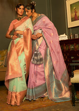 Load image into Gallery viewer, Mint Green Copper Zari Woven Linen Silk Saree Clothsvilla