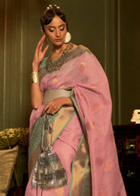 Load image into Gallery viewer, Flamingo Pink Copper Zari Woven Linen Silk Saree Clothsvilla