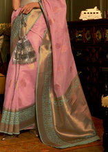 Load image into Gallery viewer, Flamingo Pink Copper Zari Woven Linen Silk Saree Clothsvilla