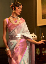 Load image into Gallery viewer, Light Blue Copper Zari Woven Linen Silk Saree Clothsvilla