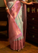 Load image into Gallery viewer, Light Blue Copper Zari Woven Linen Silk Saree Clothsvilla