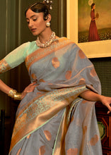 Load image into Gallery viewer, Lead Grey Copper Zari Woven Linen Silk Saree Clothsvilla