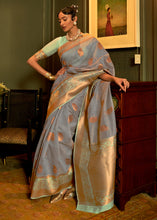 Load image into Gallery viewer, Lead Grey Copper Zari Woven Linen Silk Saree Clothsvilla