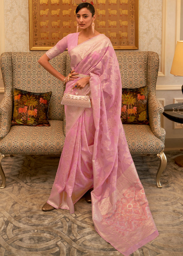 Vivid Pink Handloom Woven Silk Saree with Sequins work Clothsvilla