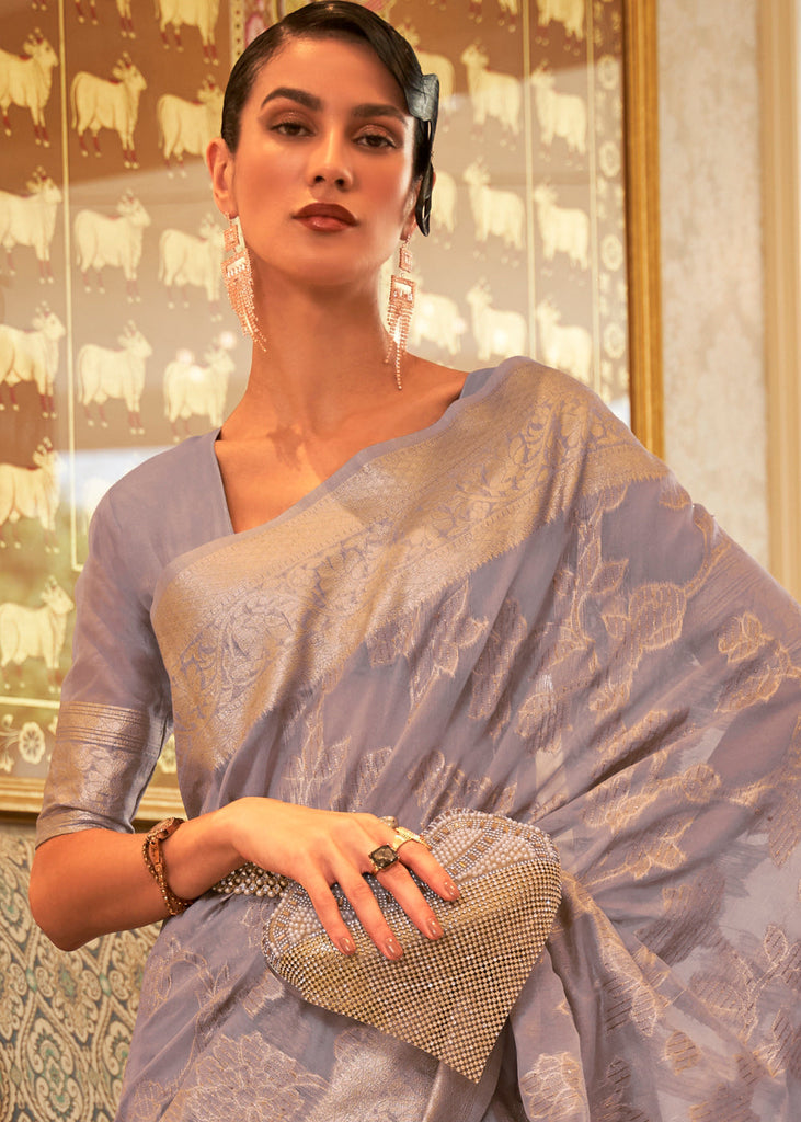 Light Purple Handloom Woven Silk Saree with Sequins work Clothsvilla