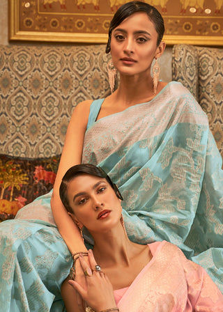 Arctic Blue Handloom Woven Silk Saree with Sequins work Clothsvilla