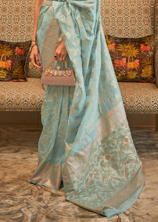 Arctic Blue Handloom Woven Silk Saree with Sequins work Clothsvilla