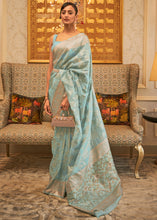 Load image into Gallery viewer, Arctic Blue Handloom Woven Silk Saree with Sequins work Clothsvilla