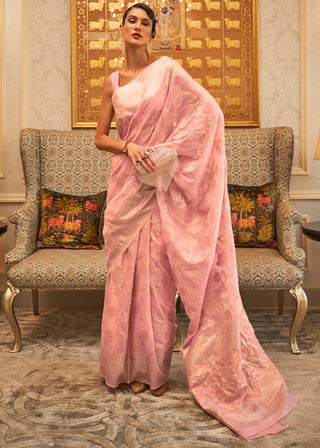 Flamingo Pink Handloom Woven Silk Saree with Sequins work Clothsvilla