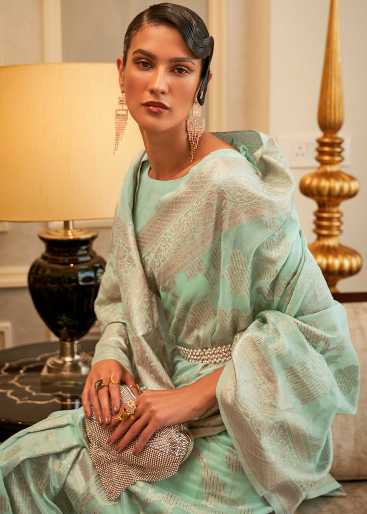Mint Green Handloom Woven Silk Saree with Sequins work Clothsvilla