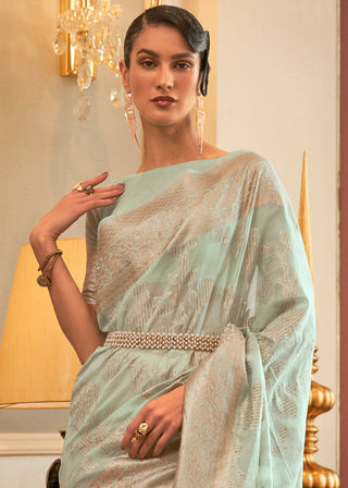 Mint Green Handloom Woven Silk Saree with Sequins work Clothsvilla