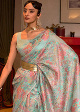 Load image into Gallery viewer, Powder Blue Kashmiri Handloom Weaving Silk Saree Clothsvilla