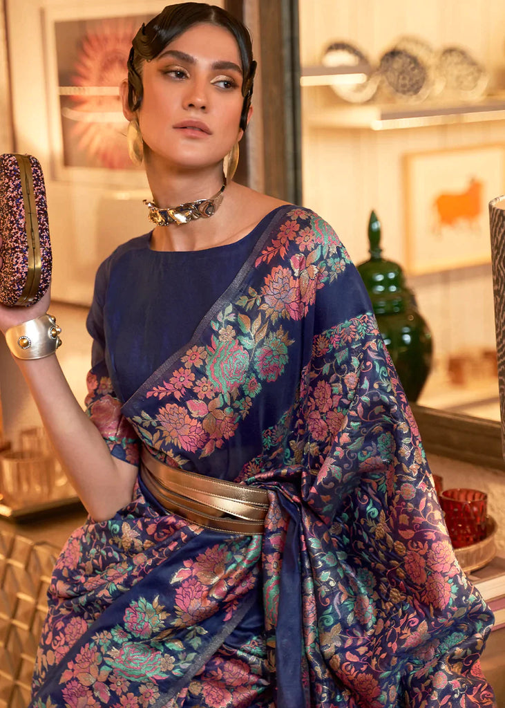 Berry Blue Kashmiri Handloom Weaving Silk Saree Clothsvilla