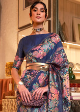Load image into Gallery viewer, Berry Blue Kashmiri Handloom Weaving Silk Saree Clothsvilla