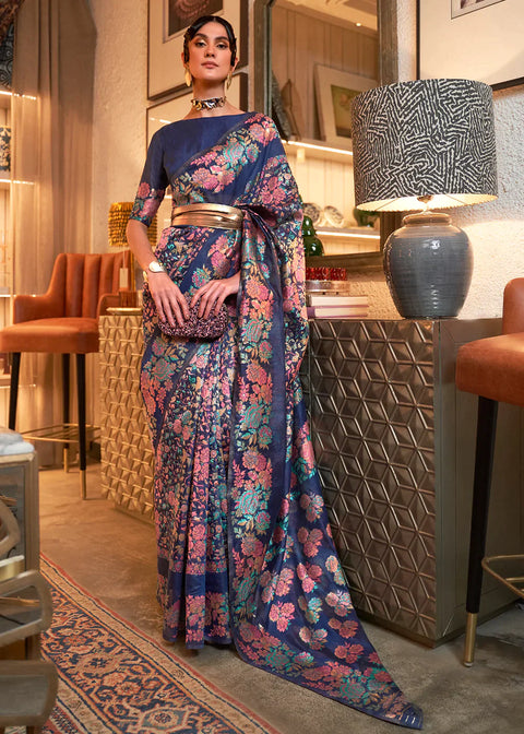 Berry Blue Kashmiri Handloom Weaving Silk Saree Clothsvilla Main image