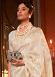 Load image into Gallery viewer, Ivory White Woven Banarasi Silk Saree with Tassels on Pallu Clothsvilla
