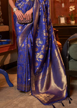 Load image into Gallery viewer, Admiral Blue Woven Banarasi Silk Saree with Tassels on Pallu Clothsvilla