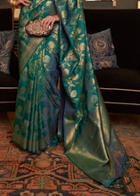 Load image into Gallery viewer, Pine Green Woven Banarasi Silk Saree with Tassels on Pallu Clothsvilla