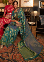 Load image into Gallery viewer, Pine Green Woven Banarasi Silk Saree with Tassels on Pallu Clothsvilla