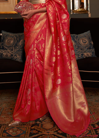 Bridal Red Woven Banarasi Silk Saree with Tassels on Pallu Clothsvilla